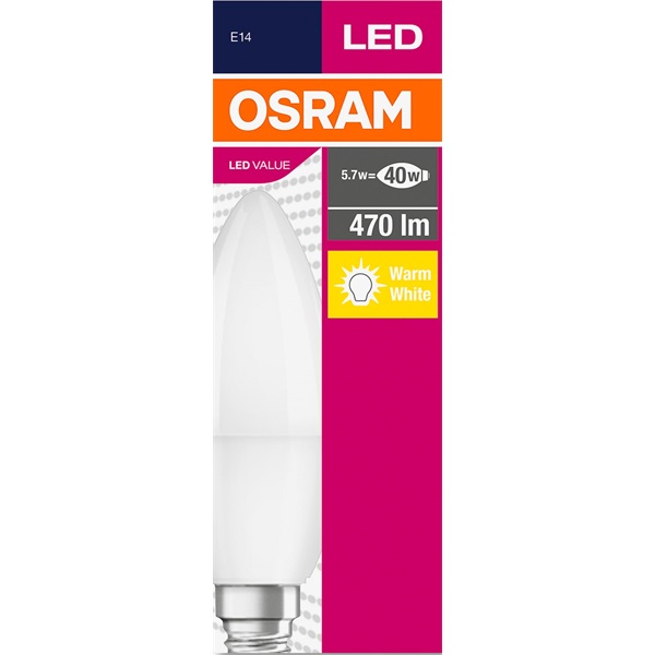 Osram Value opál búra/5,5W/470lm/2700K/E14 LED gyertya izzó