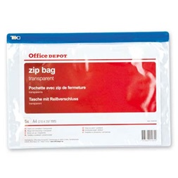 Office Depot A4 5db/cs áttetsző cipzáras tasak