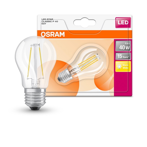 Osram Star átlátszó üveg búra/4W/470lm/2700K/E27 LED kisgömb izzó