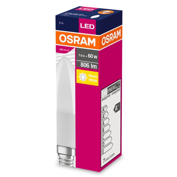 Osram Value opál búra/7W/806lm/2700K/E14 LED gyertya izzó