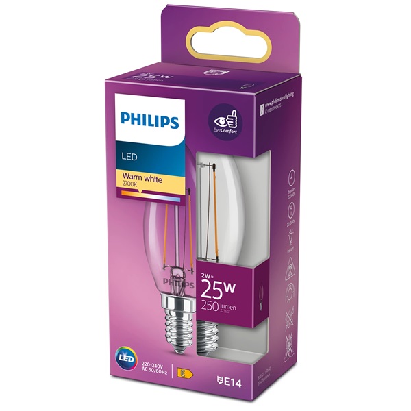 Philips 929001238395 E14 25W átlátszó meleg-fehér gyertya alakú LED fényforrás