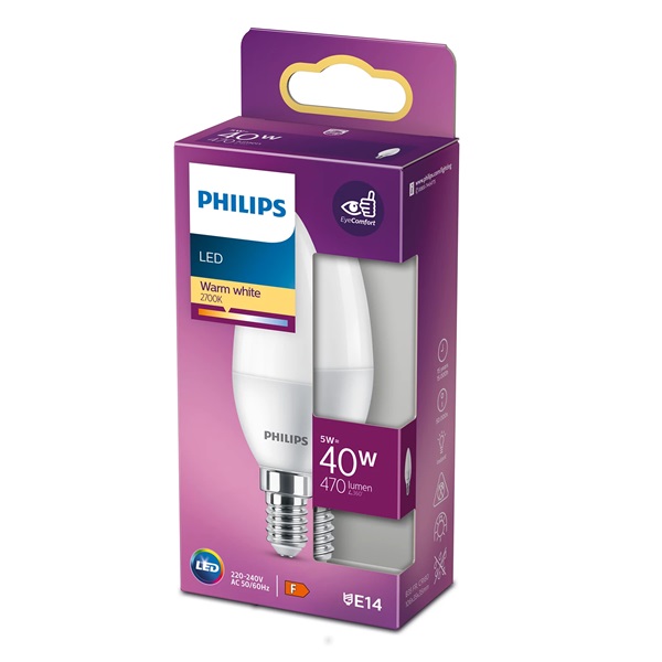 Philips 929002977718 E14 40W matt meleg-fehér gyertya alakú LED fényforrás