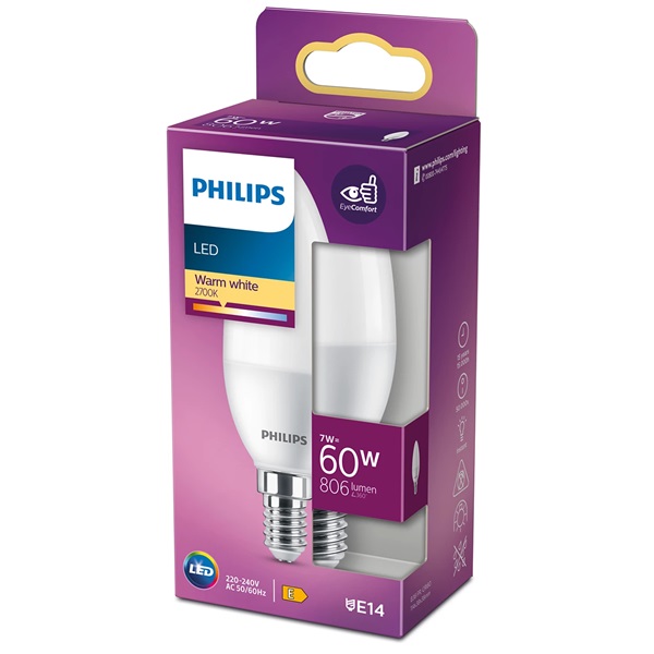 Philips 929002978655 E14 60W matt meleg-fehér gyertya alakú LED fényforrás