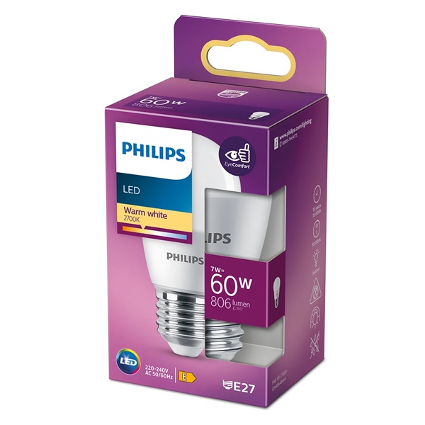 Philips 929002979055 E27/ 60W matt meleg-fehér kisgömb alakú LED fényforrás