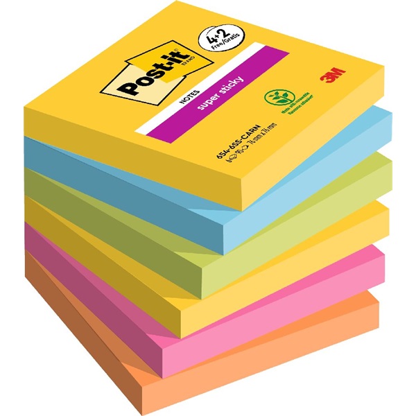 Post-it Super Sticky Carnival 76x76mm  90lapos 4+2db  vegyes jegyzettömb