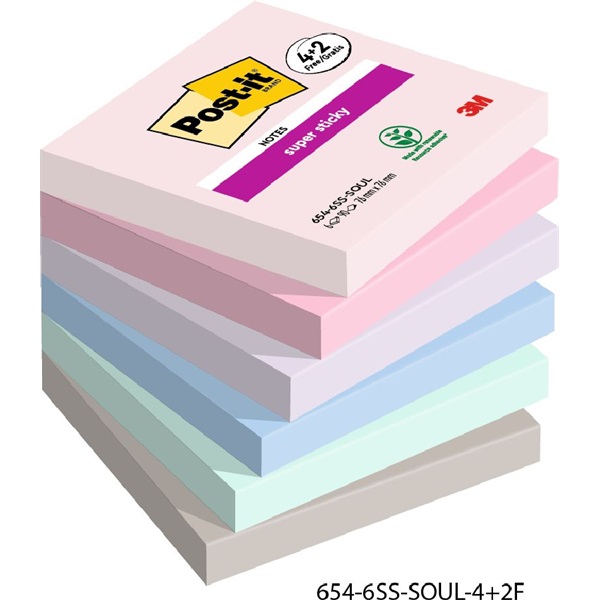 Post-it Super Sticky Soulful 76x76mm  90lapos 4+2db  vegyes jegyzettömb