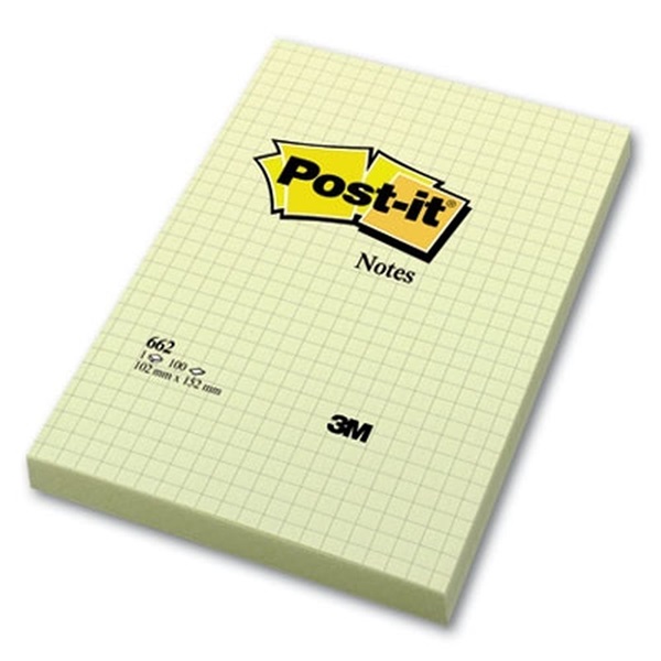 Post-it 102x152mm kockás öntapadós sárga jegyzettömb