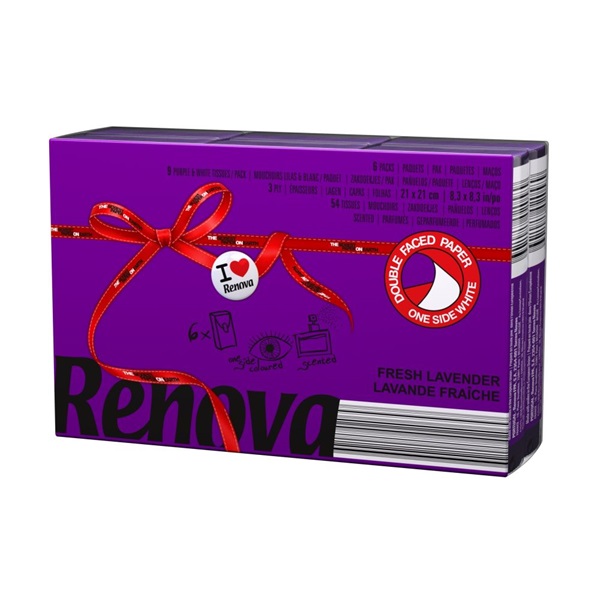 Renova 6x9 db-os 3 rétegű lervendula illatú papírzsebkendő