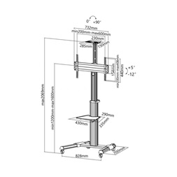 Sbox FS-446 37"-70" VESA 600x400 görgős ezüst prezentációs állvány