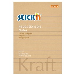 Stick`N KraftNotes 150x101 mm 100 lap vonalas öntapadó natúr újrahasznosított jegyzettömb