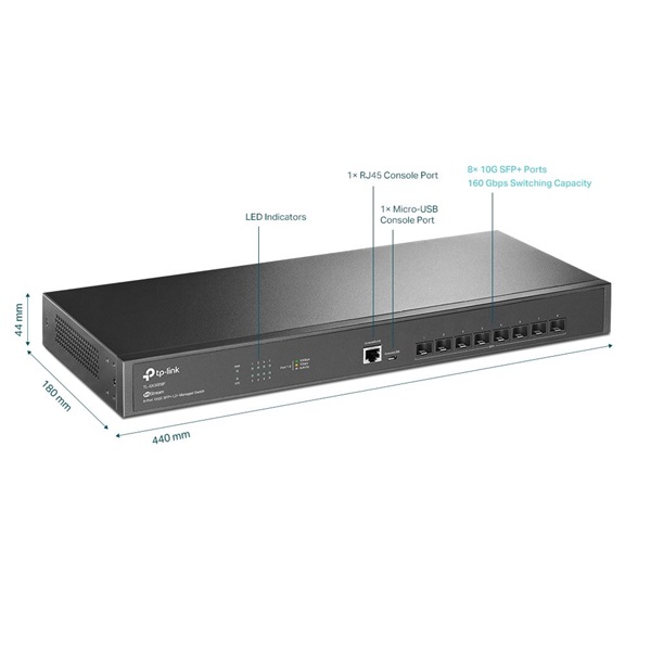 TP-Link TL-SX3008F JetStream 8x10GbE SFP+ port L2+ menedzselhető switch