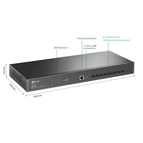 TP-Link TL-SX3008F JetStream 8x10GbE SFP+ port L2+ menedzselhető switch