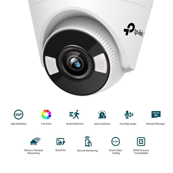 TP-Link VIGI C440 /4MP/4mm/beltéri/H265/IR30m/SD/Smart Detection/kétirányú hang/Full-Color IP turret kamera