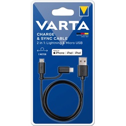 Varta 57943101401 1m 2in1 USB - microUSB/Lightning fekete adat- és töltőkábel