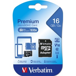 Verbatim 44082 SDHC 16GB U1 Class 10 micro memóriakártya + adapter