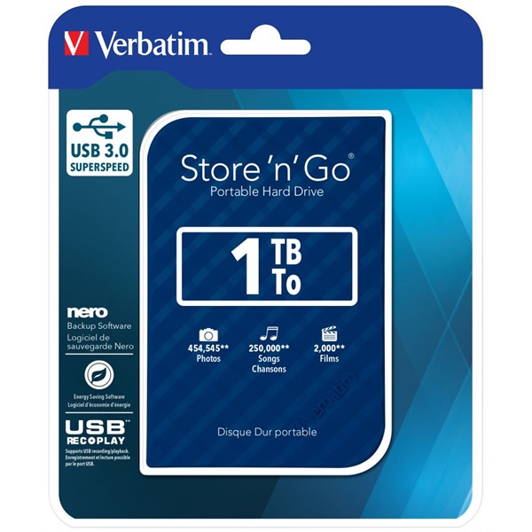 Verbatim 53200 Store `n` Go 2,5" 1TB USB 3.0 SuperSpeed kék külső winchester