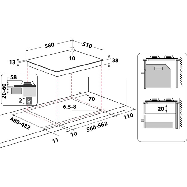 Whirlpool TKRL 661 IX EU inox beépíthető gáz főzőlap